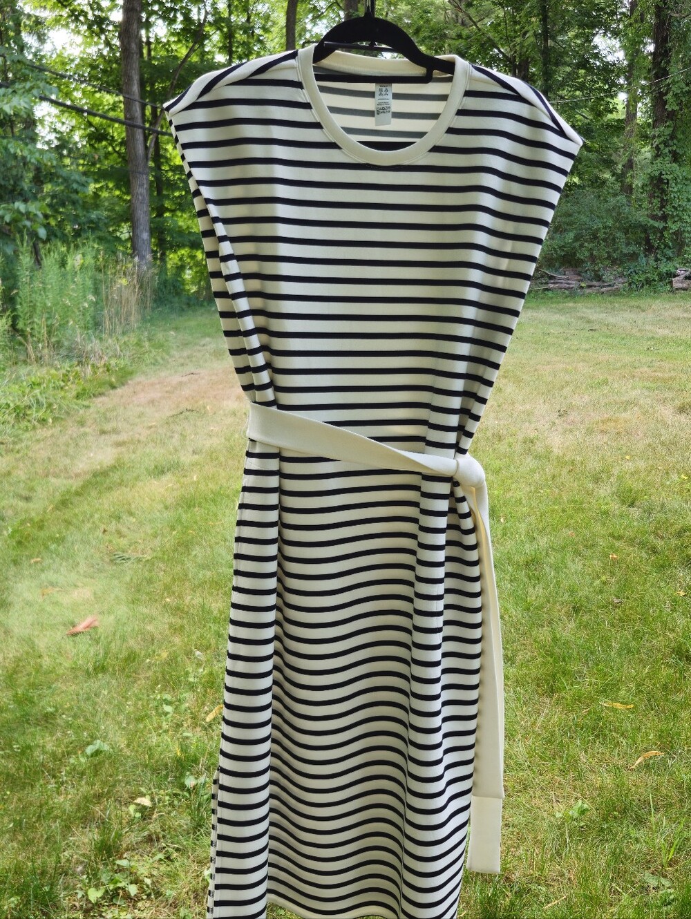 NWT SPANX AirEssentials Tank Dress 1X Ivory Navy Stripe Tie Waist Midi